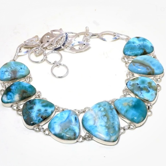 Gorgeous Caribbean Larimar encrusted multi-gem Handcrafted Necklace